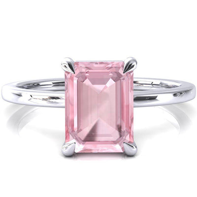 Lyla Emerald Pink Sapphire 4 Claw Prong Single Rail Solitaire Ring-FIRE & BRILLIANCE