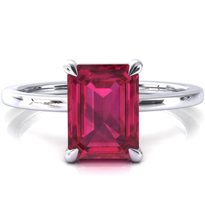 Lyla Emerald Ruby 4 Claw Prong Single Rail Solitaire Ring-FIRE & BRILLIANCE
