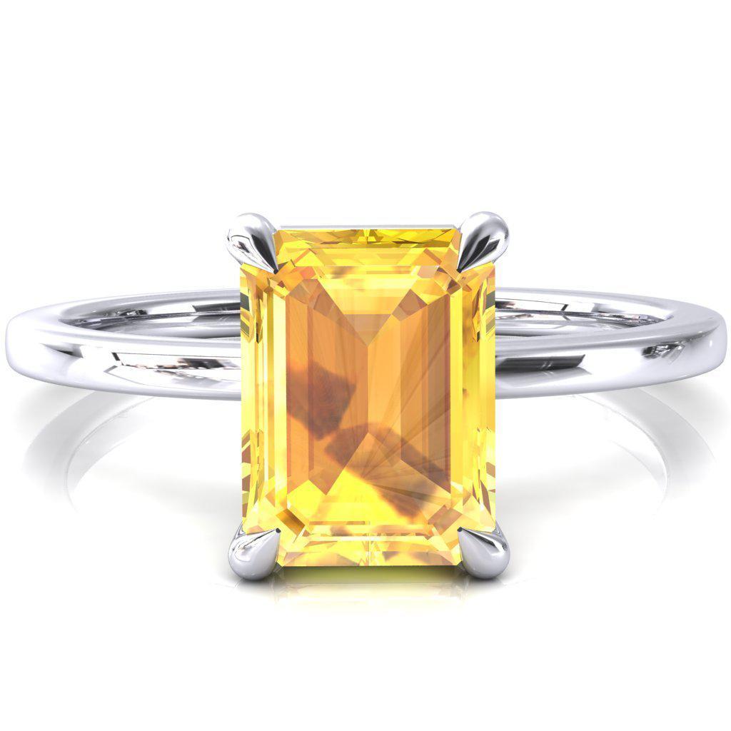 Lyla Emerald Yellow Sapphire 4 Claw Prong Single Rail Solitaire Ring-FIRE & BRILLIANCE