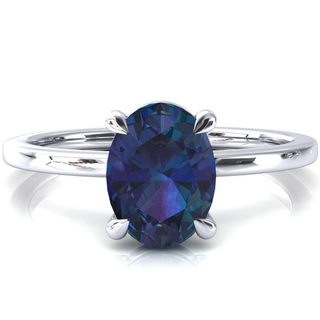 Lyla Oval Alexandrite 4 Claw Prong Single Rail Solitaire Ring-FIRE & BRILLIANCE