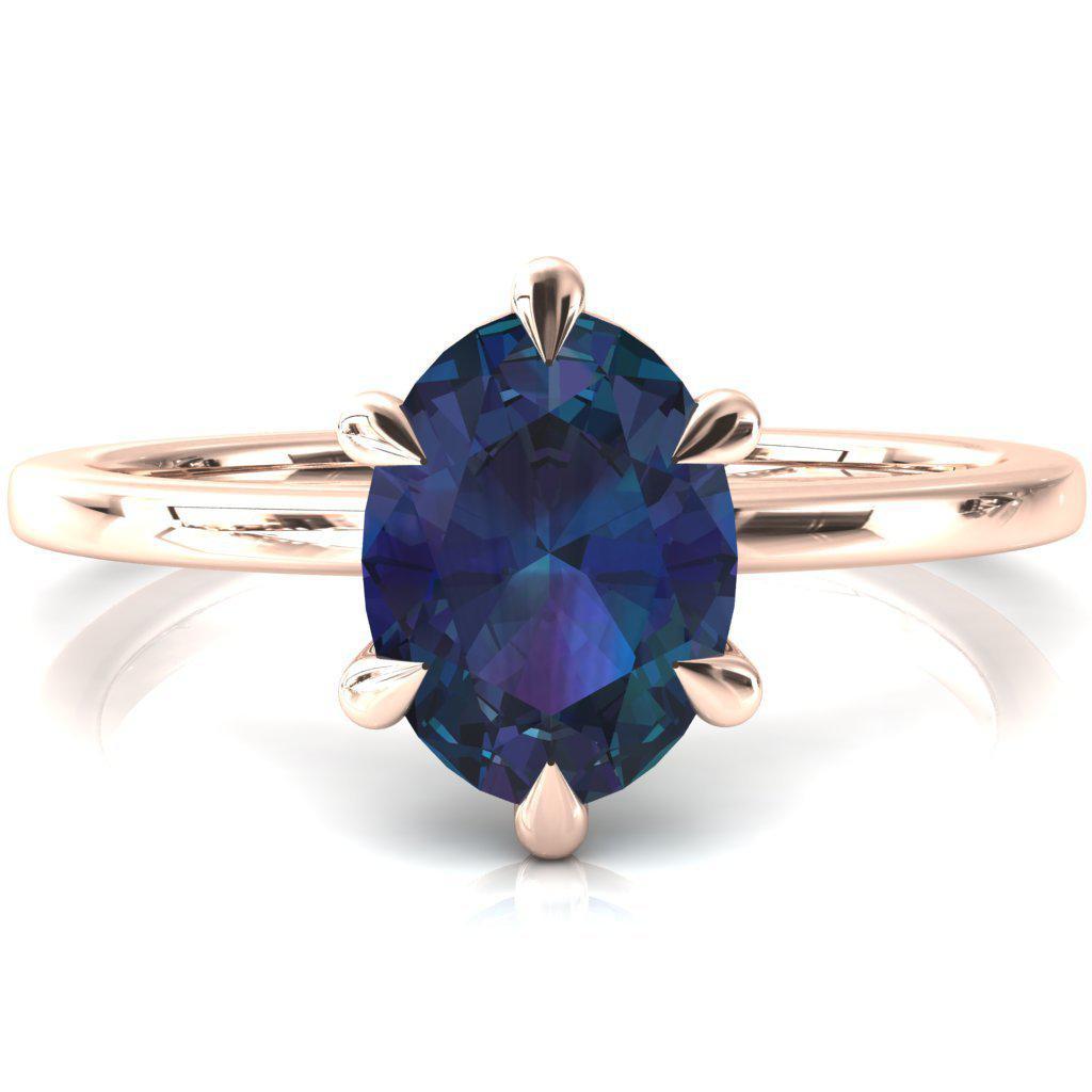 Lyla Oval Alexandrite 6 Claw Prong Single Rail Solitaire Ring-FIRE & BRILLIANCE