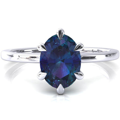 Lyla Oval Alexandrite 6 Claw Prong Single Rail Solitaire Ring-FIRE & BRILLIANCE
