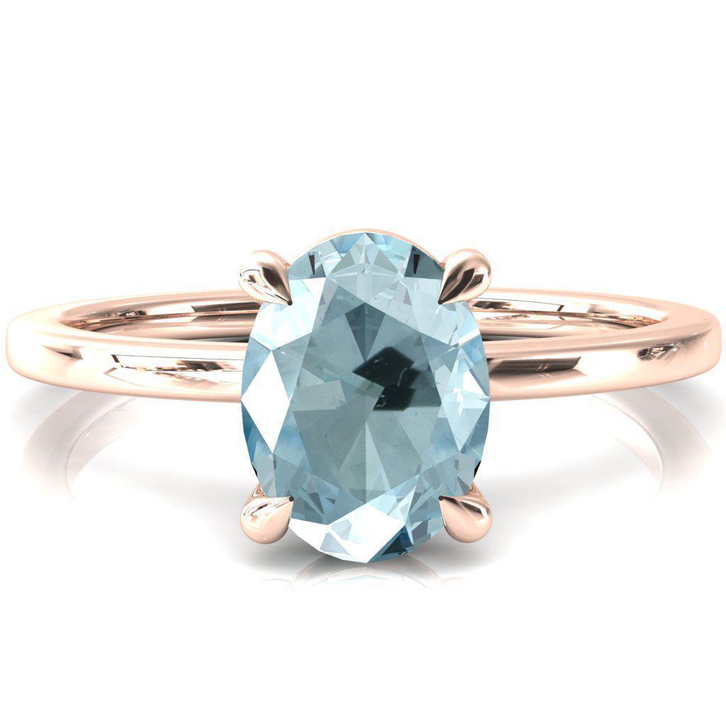 Lyla Oval Aqua Blue Spinel 4 Claw Prong Single Rail Solitaire Ring-FIRE & BRILLIANCE