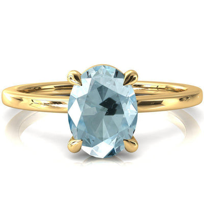 Lyla Oval Aqua Blue Spinel 4 Claw Prong Single Rail Solitaire Ring-FIRE & BRILLIANCE