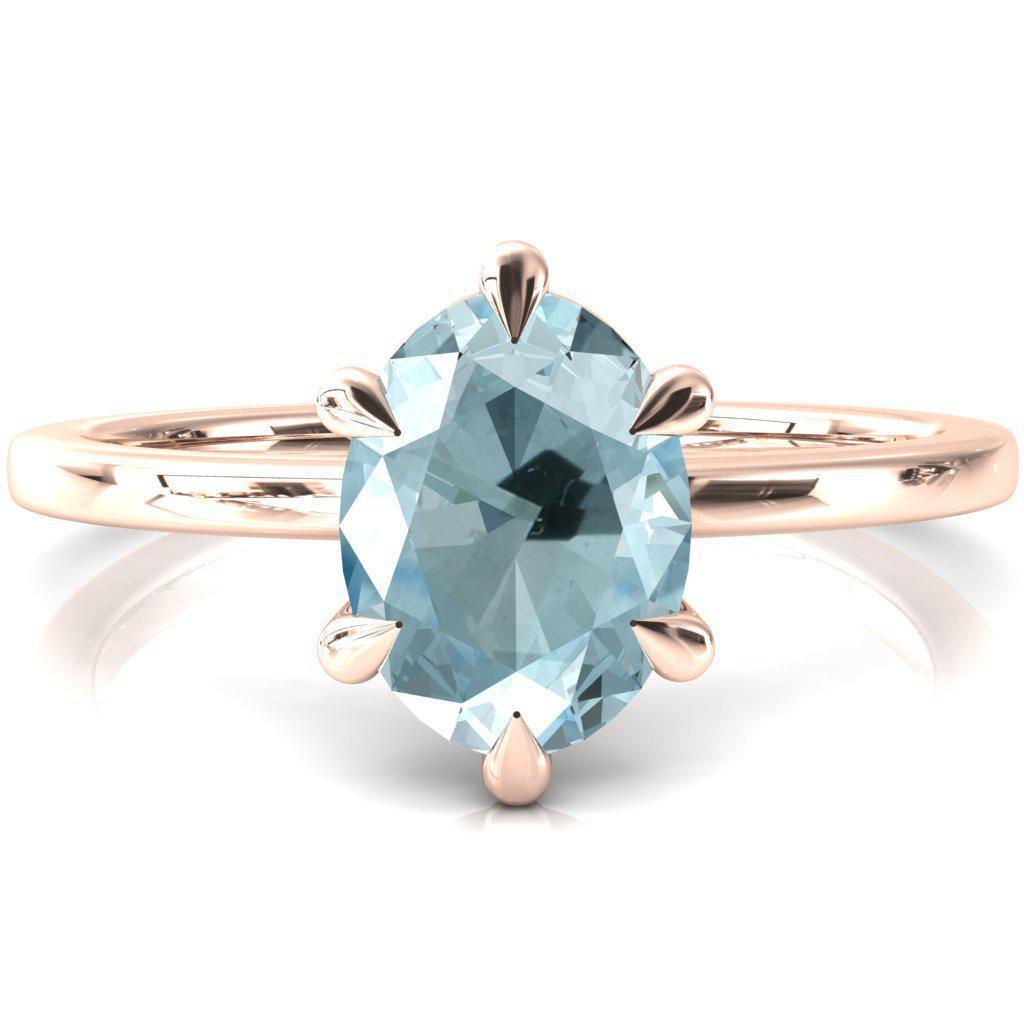 Lyla Oval Aqua Blue Spinel 6 Claw Prong Single Rail Solitaire Ring-FIRE & BRILLIANCE
