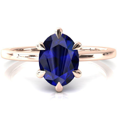 Lyla Oval Blue Sapphire 6 Claw Prong Single Rail Solitaire Ring-FIRE & BRILLIANCE
