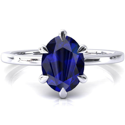 Lyla Oval Blue Sapphire 6 Claw Prong Single Rail Solitaire Ring-FIRE & BRILLIANCE