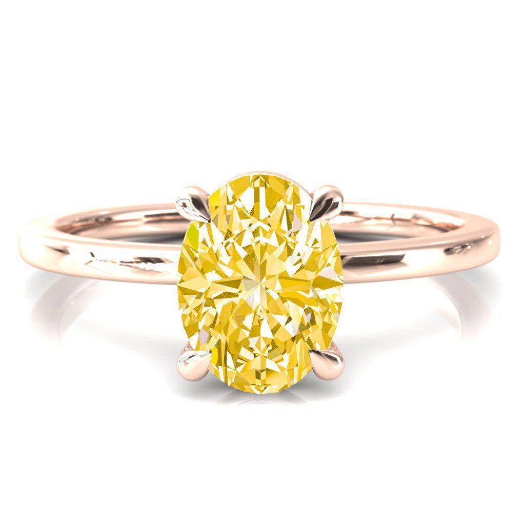 Lyla Oval Canary Yellow 4 Claw Prong Single Rail Solitaire Ring-FIRE & BRILLIANCE