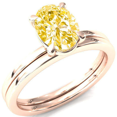Lyla Oval Canary Yellow 4 Claw Prong Single Rail Solitaire Ring-FIRE & BRILLIANCE