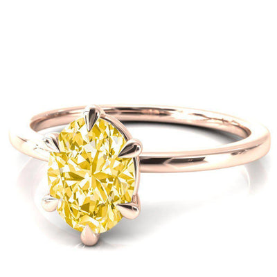 Lyla Oval Canary Yellow 6 Claw Prong Single Rail Solitaire Ring-FIRE & BRILLIANCE