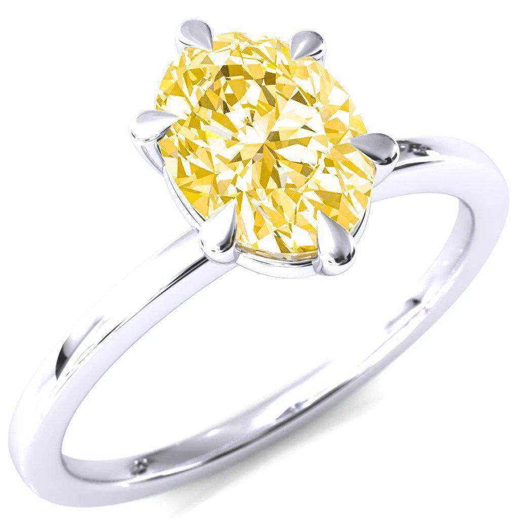 Lyla Oval Canary Yellow 6 Claw Prong Single Rail Solitaire Ring-FIRE & BRILLIANCE