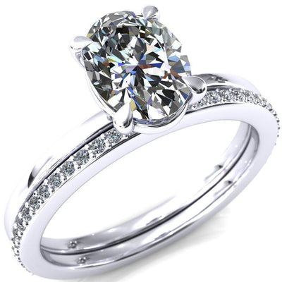Lyla Oval Moissanite 4 Claw Prong Single Rail Solitaire Ring-Custom-Made Jewelry-Fire & Brilliance ®