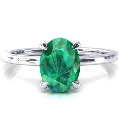 Lyla Oval Emerald 4 Claw Prong Single Rail Solitaire Ring-FIRE & BRILLIANCE