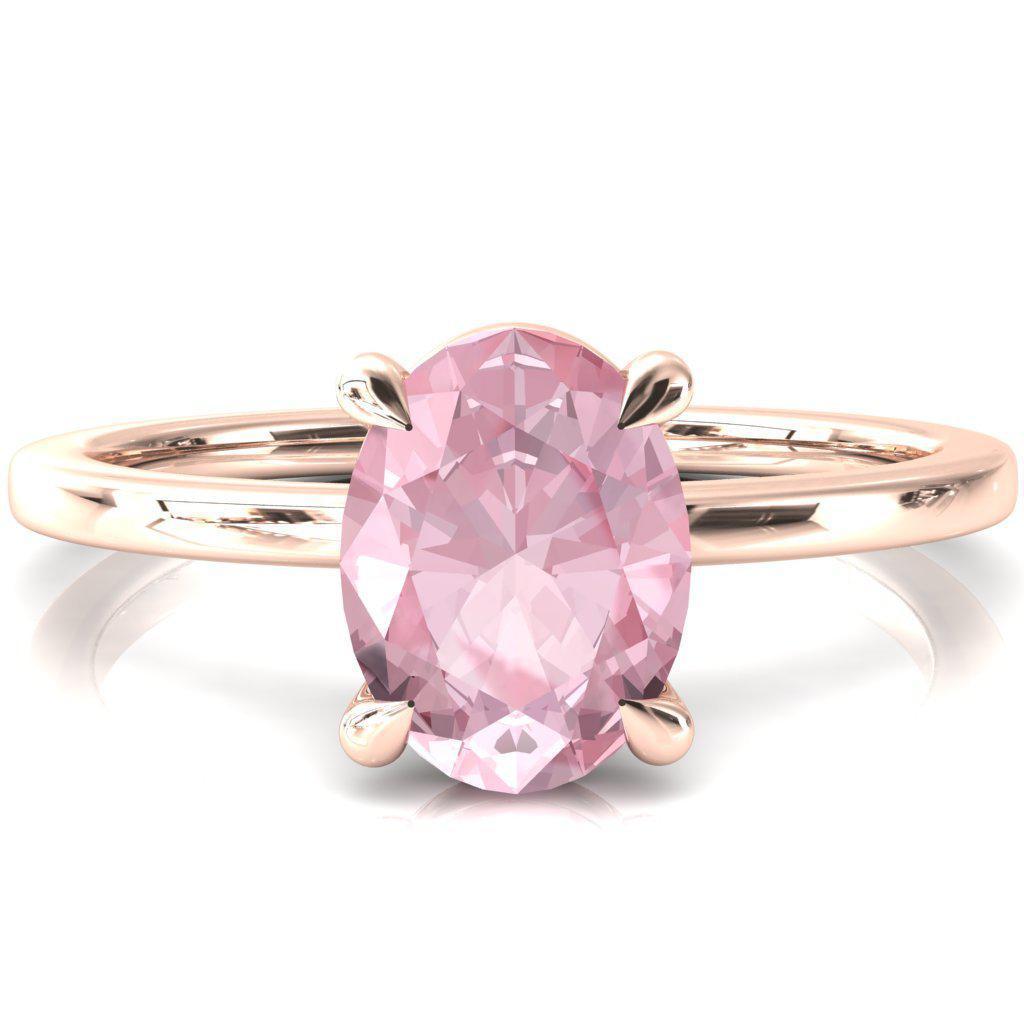 Lyla Oval Pink Sapphire 4 Claw Prong Single Rail Solitaire Ring-FIRE & BRILLIANCE