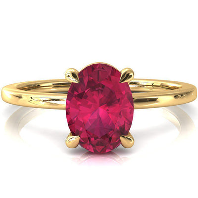 Lyla Oval Ruby 4 Claw Prong Single Rail Solitaire Ring-FIRE & BRILLIANCE