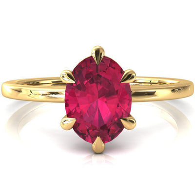 Lyla Oval Ruby 6 Claw Prong Single Rail Solitaire Ring-FIRE & BRILLIANCE