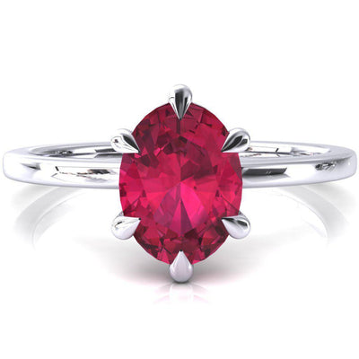Lyla Oval Ruby 6 Claw Prong Single Rail Solitaire Ring-FIRE & BRILLIANCE