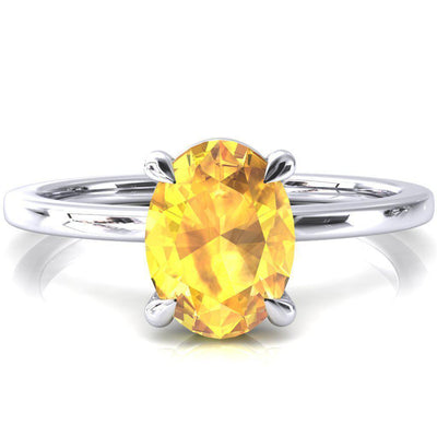 Lyla Oval Yellow Sapphire 4 Claw Prong Single Rail Solitaire Ring-FIRE & BRILLIANCE