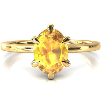 Lyla Oval Yellow Sapphire 6 Claw Prong Single Rail Solitaire Ring-FIRE & BRILLIANCE