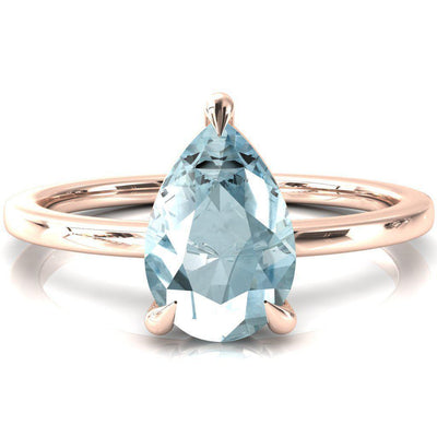 Lyla Pear Aqua Blue Spinel 4 Claw Prong Single Rail Solitaire Ring-FIRE & BRILLIANCE