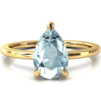Lyla Pear Aqua Blue Spinel 4 Claw Prong Single Rail Solitaire Ring-FIRE & BRILLIANCE
