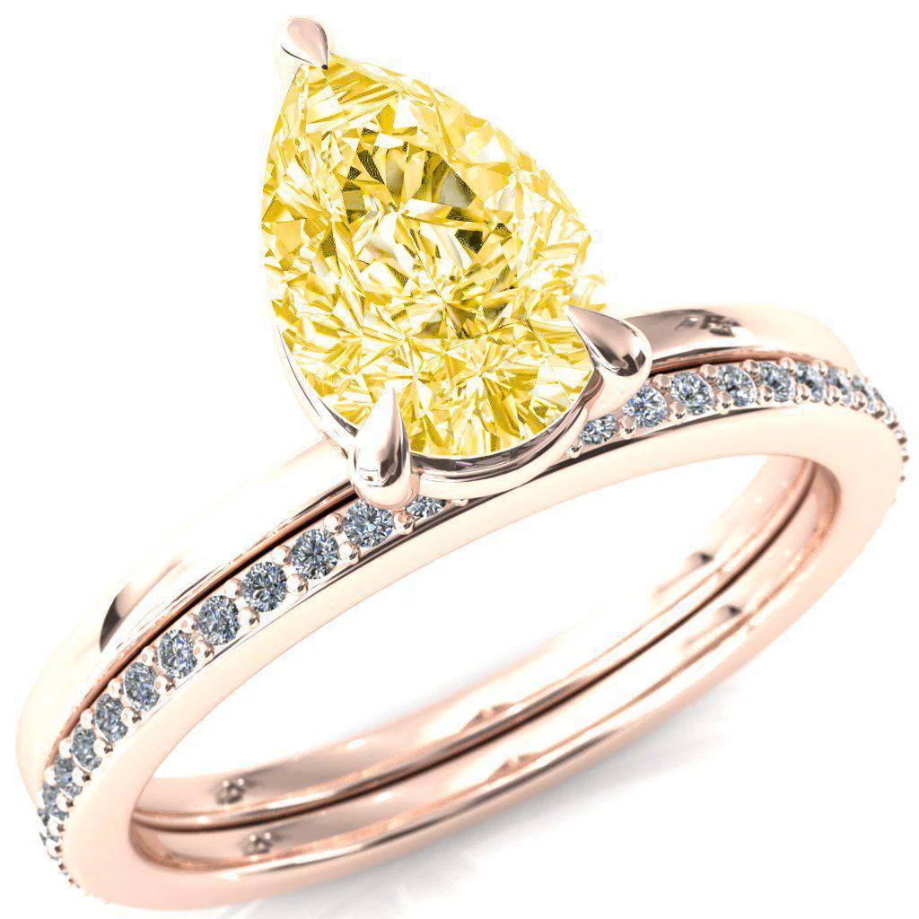 Lyla Pear Canary Yellow 3 Claw Prong Single Rail Solitaire Ring-FIRE & BRILLIANCE