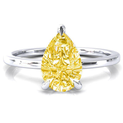 Lyla Pear Canary Yellow 3 Claw Prong Single Rail Solitaire Ring-FIRE & BRILLIANCE