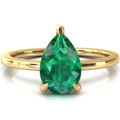 Lyla Pear Emerald 4 Claw Prong Single Rail Solitaire Ring-FIRE & BRILLIANCE