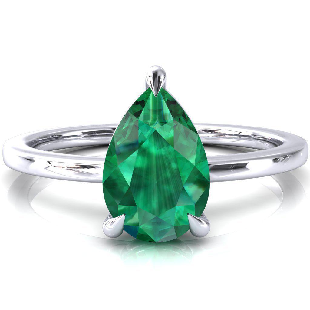 Lyla Pear Emerald 4 Claw Prong Single Rail Solitaire Ring-FIRE & BRILLIANCE