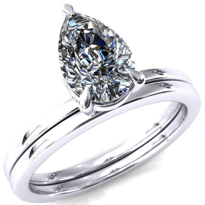 Lyla Pear Moissanite 3 Claw Prong Single Rail Solitaire Ring-Custom-Made Jewelry-Fire & Brilliance ®