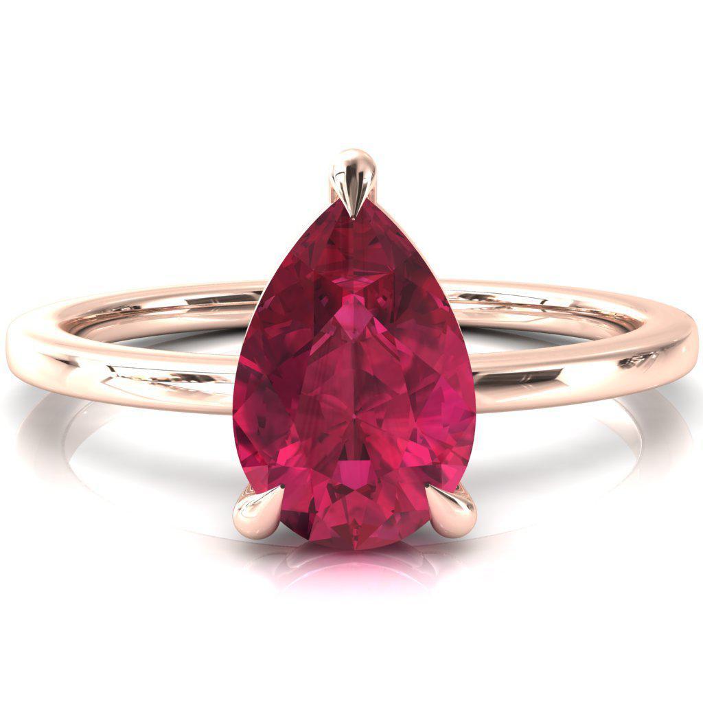 Lyla Pear Ruby 4 Claw Prong Single Rail Solitaire Ring-FIRE & BRILLIANCE