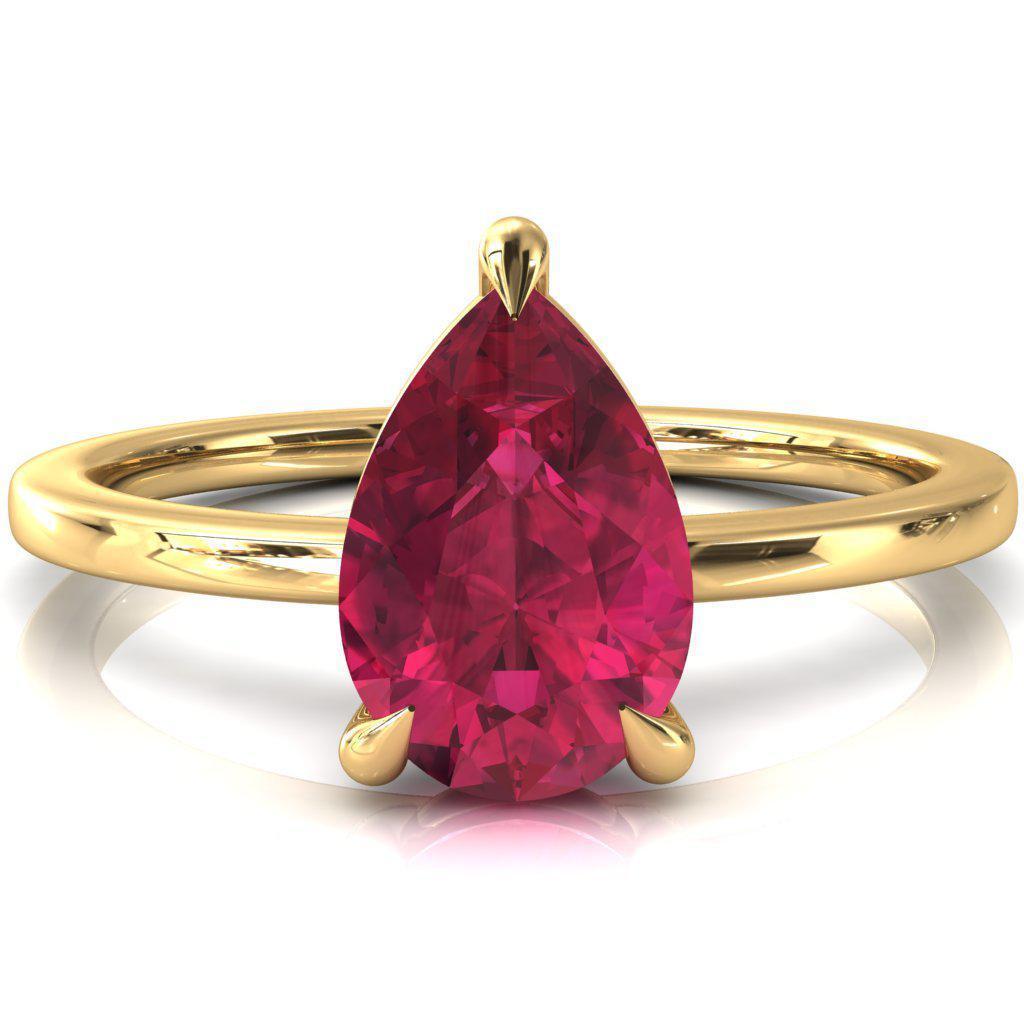 Lyla Pear Ruby 4 Claw Prong Single Rail Solitaire Ring-FIRE & BRILLIANCE