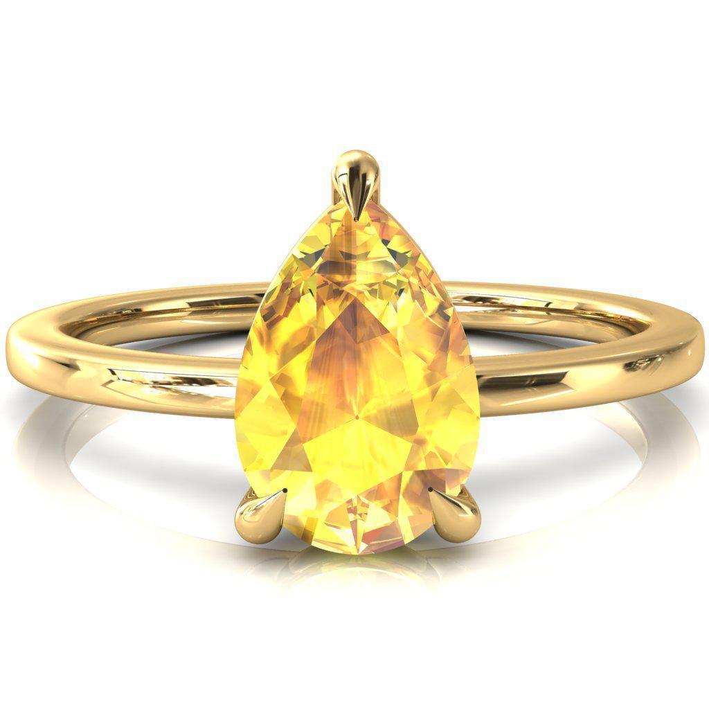 Lyla Pear Yellow Sapphire 4 Claw Prong Single Rail Solitaire Ring-FIRE & BRILLIANCE