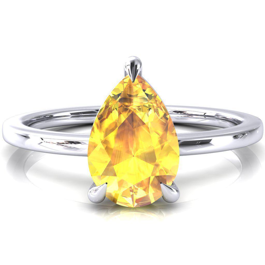 Lyla Pear Yellow Sapphire 4 Claw Prong Single Rail Solitaire Ring-FIRE & BRILLIANCE