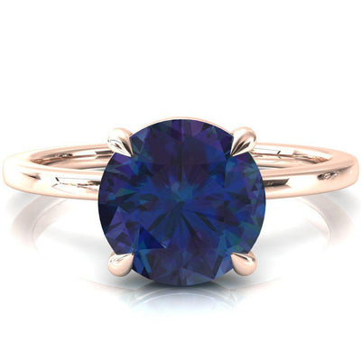 Lyla Round Alexandrite 4 Claw Prong Single Rail Solitaire Ring-FIRE & BRILLIANCE