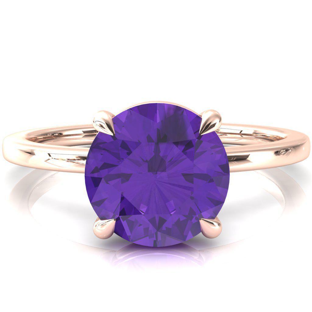 Lyla Round Amethyst 4 Claw Prong Single Rail Solitaire Ring-FIRE & BRILLIANCE