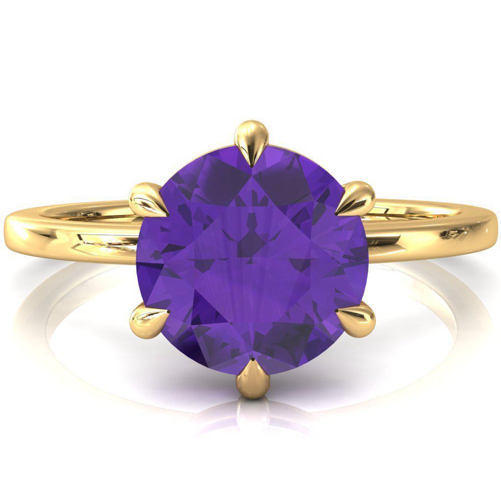 Lyla Round Amethyst 6 Claw Prong Single Rail Solitaire Ring-FIRE & BRILLIANCE