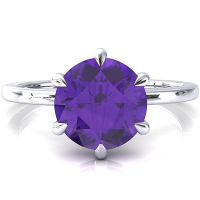 Lyla Round Amethyst 6 Claw Prong Single Rail Solitaire Ring-FIRE & BRILLIANCE