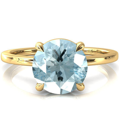 Lyla Round Aqua Blue Spinel 4 Claw Prong Single Rail Solitaire Ring-FIRE & BRILLIANCE