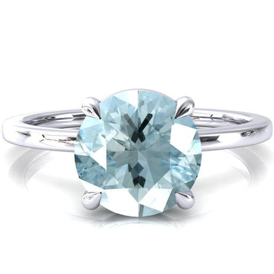 Lyla Round Aqua Blue Spinel 4 Claw Prong Single Rail Solitaire Ring-FIRE & BRILLIANCE