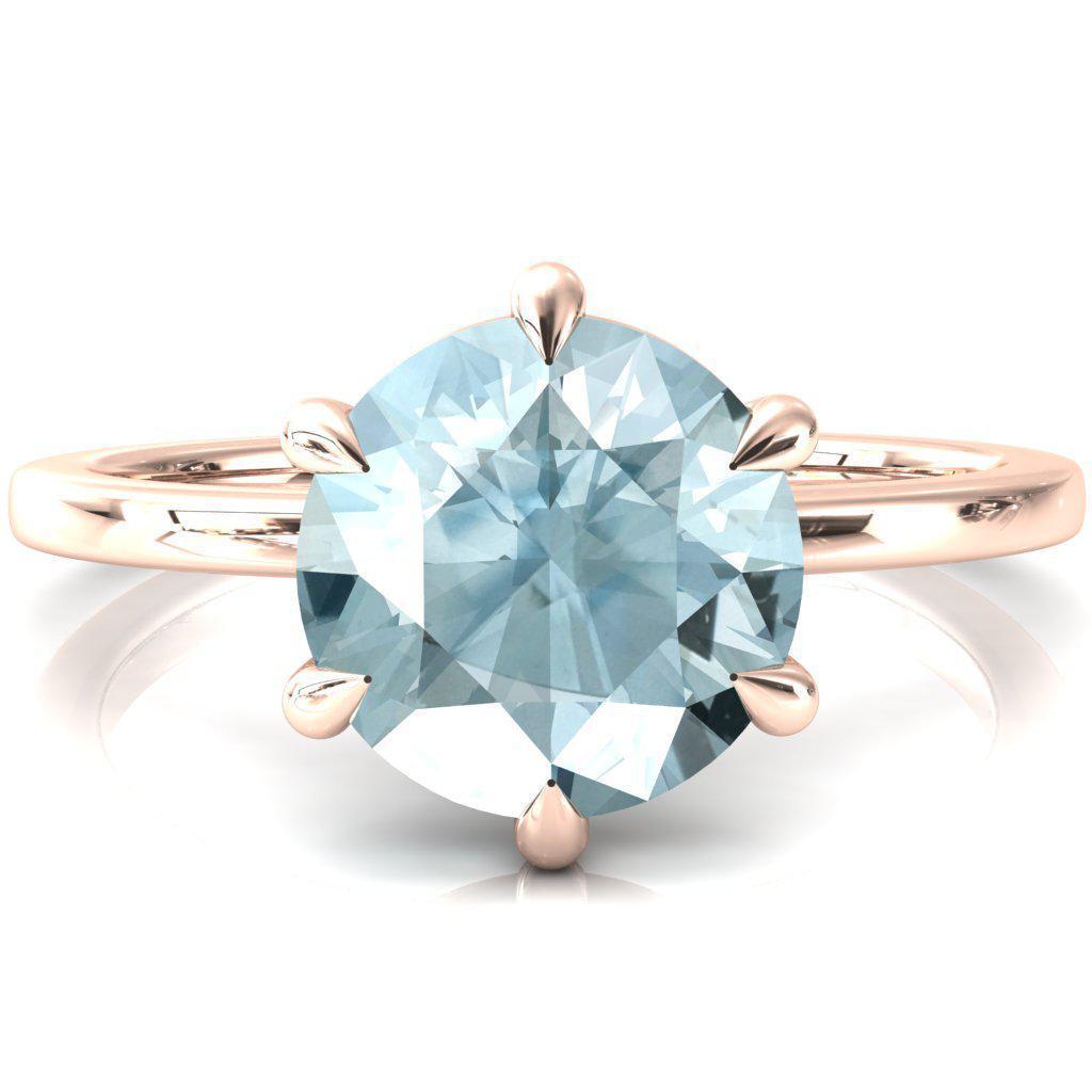 Lyla Round Aqua Blue Spinel 6 Claw Prong Single Rail Solitaire Ring-FIRE & BRILLIANCE