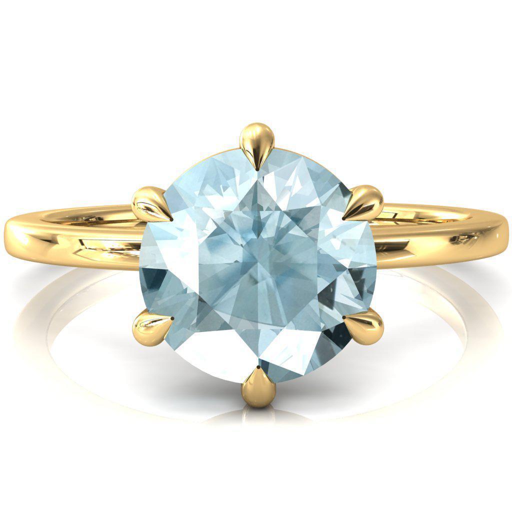 Lyla Round Aqua Blue Spinel 6 Claw Prong Single Rail Solitaire Ring-FIRE & BRILLIANCE