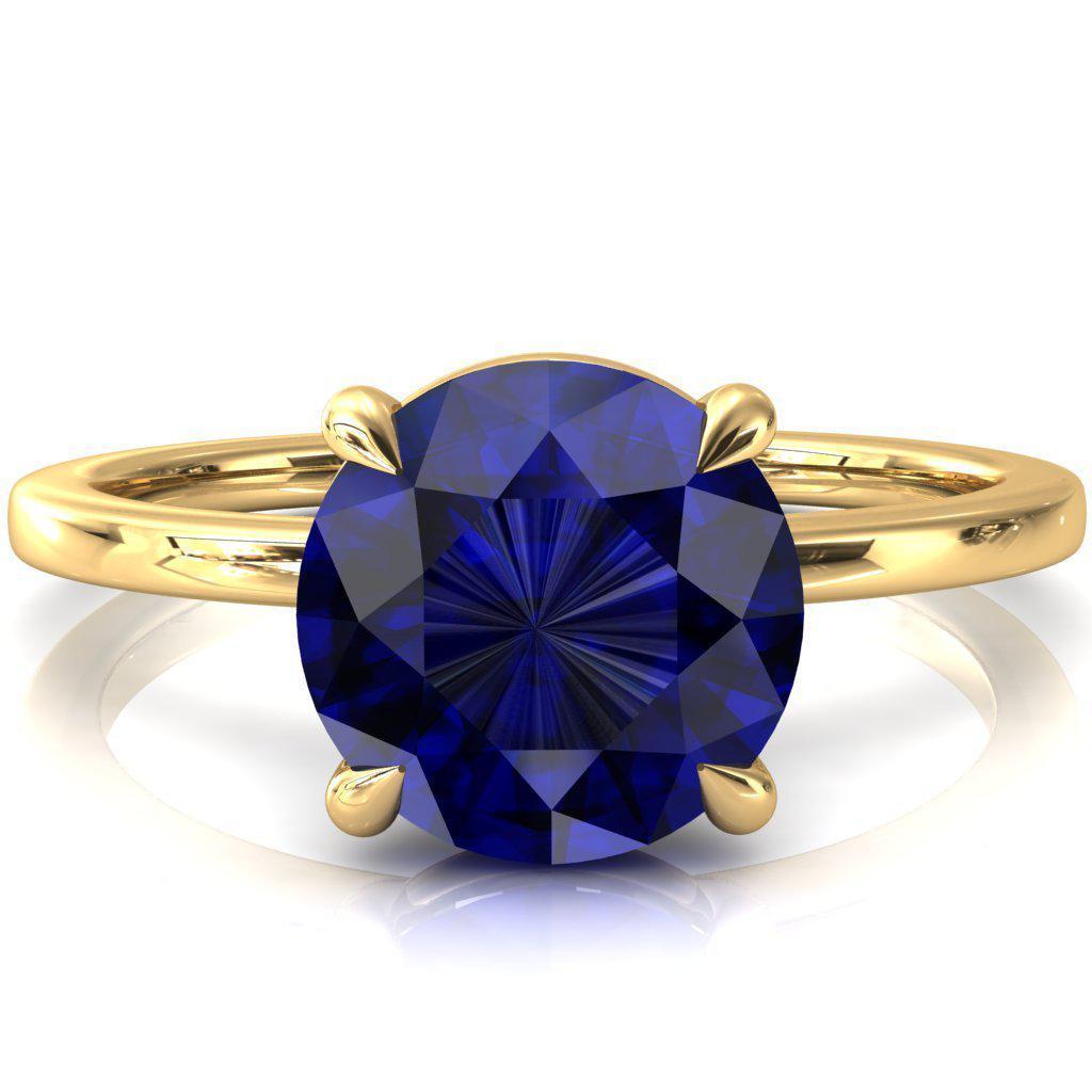 Lyla Round Blue Sapphire 4 Claw Prong Single Rail Solitaire Ring-FIRE & BRILLIANCE