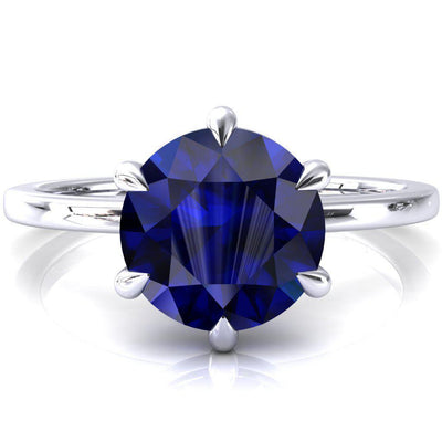 Lyla Round Blue Sapphire 6 Claw Prong Single Rail Solitaire Ring-FIRE & BRILLIANCE