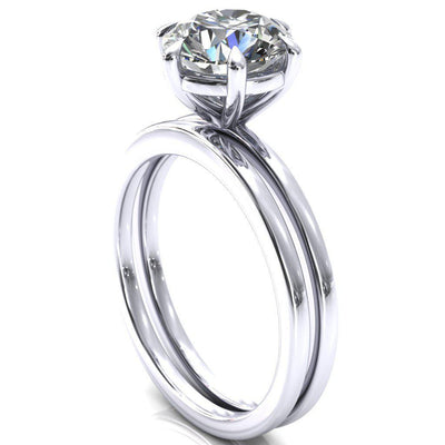 Lyla Round Moissanite 6 Claw Prong Single Rail Solitaire Ring-Custom-Made Jewelry-Fire & Brilliance ®