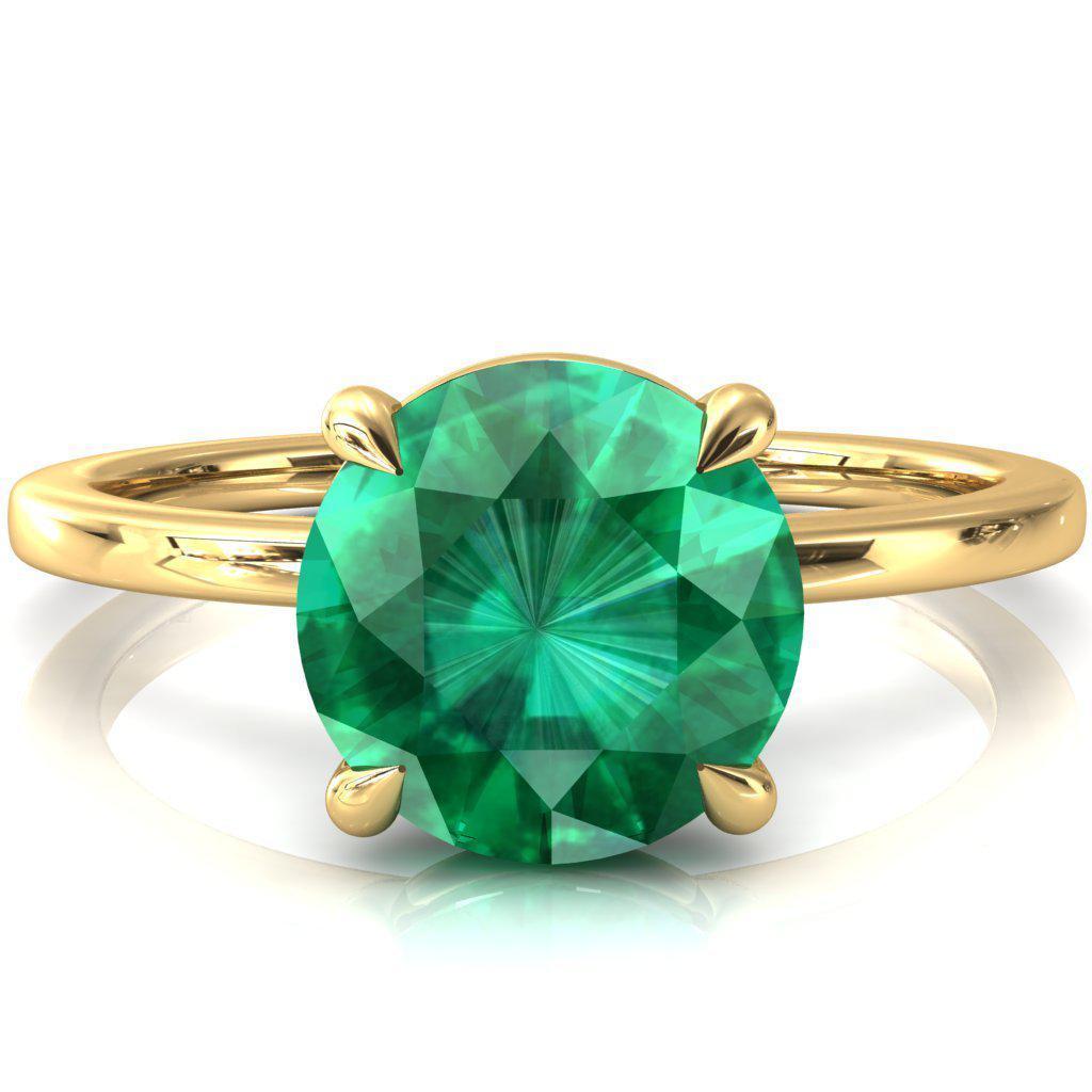 Lyla Round Emerald 4 Claw Prong Single Rail Solitaire Ring-FIRE & BRILLIANCE