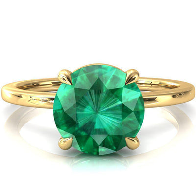 Lyla Round Emerald 4 Claw Prong Single Rail Solitaire Ring-FIRE & BRILLIANCE
