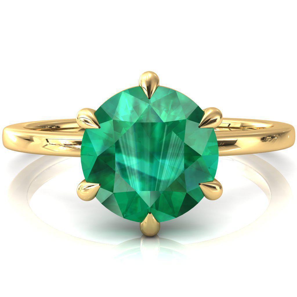 Lyla Round Emerald 6 Claw Prong Single Rail Solitaire Ring-FIRE & BRILLIANCE