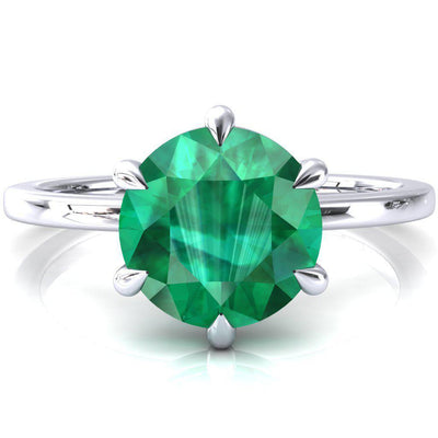 Lyla Round Emerald 6 Claw Prong Single Rail Solitaire Ring-FIRE & BRILLIANCE