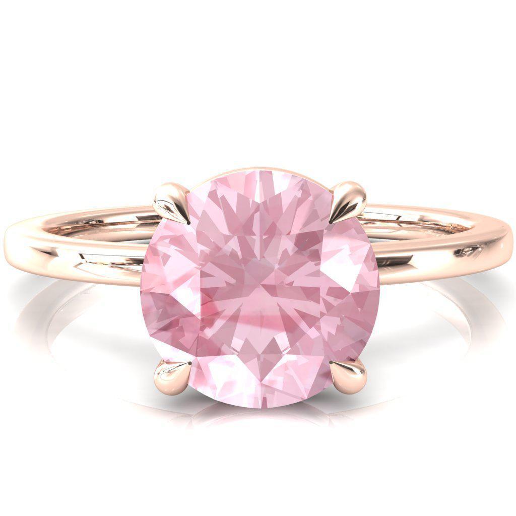 Lyla Round Pink Sapphire 4 Claw Prong Single Rail Solitaire Ring-FIRE & BRILLIANCE